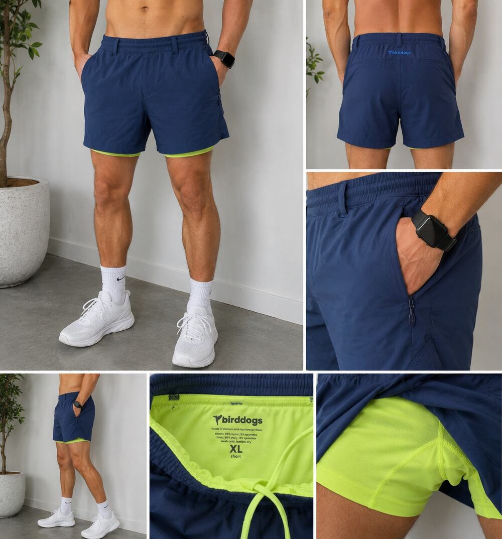 Bird Dogs Navy Lined Performance Shorts Men's XL Short Athletic Gym Stretch